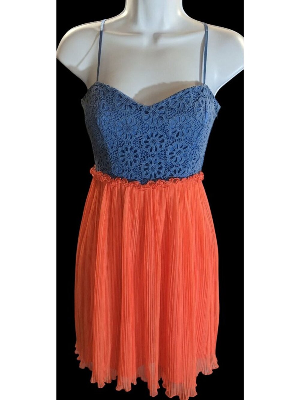 City Studios Lace Bodice Dress Blue Orange Y2K Floral Summer